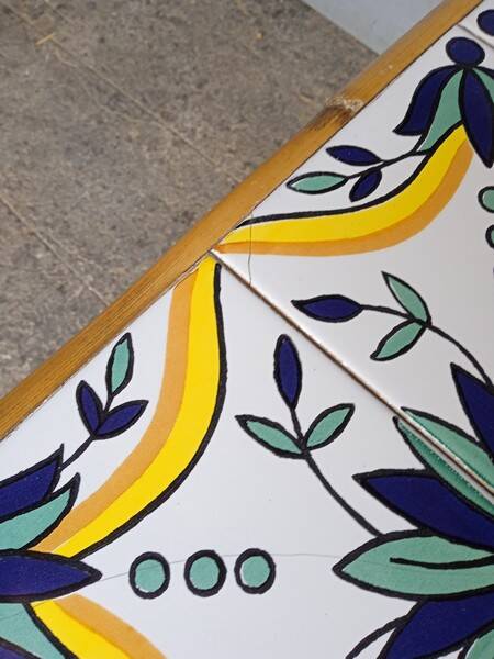 Vintage rattan and ceramic coffee table ep 1970