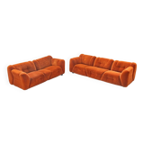 Orange chenille sofas, two and three seats, set of 2, 1970s