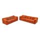 Orange chenille sofas, two and three seats, set of 2, 1970s