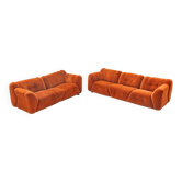 Orange chenille sofas, two and three seats, set of 2, 1970s