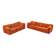 Orange chenille sofas, two and three seats, set of 2, 1970s