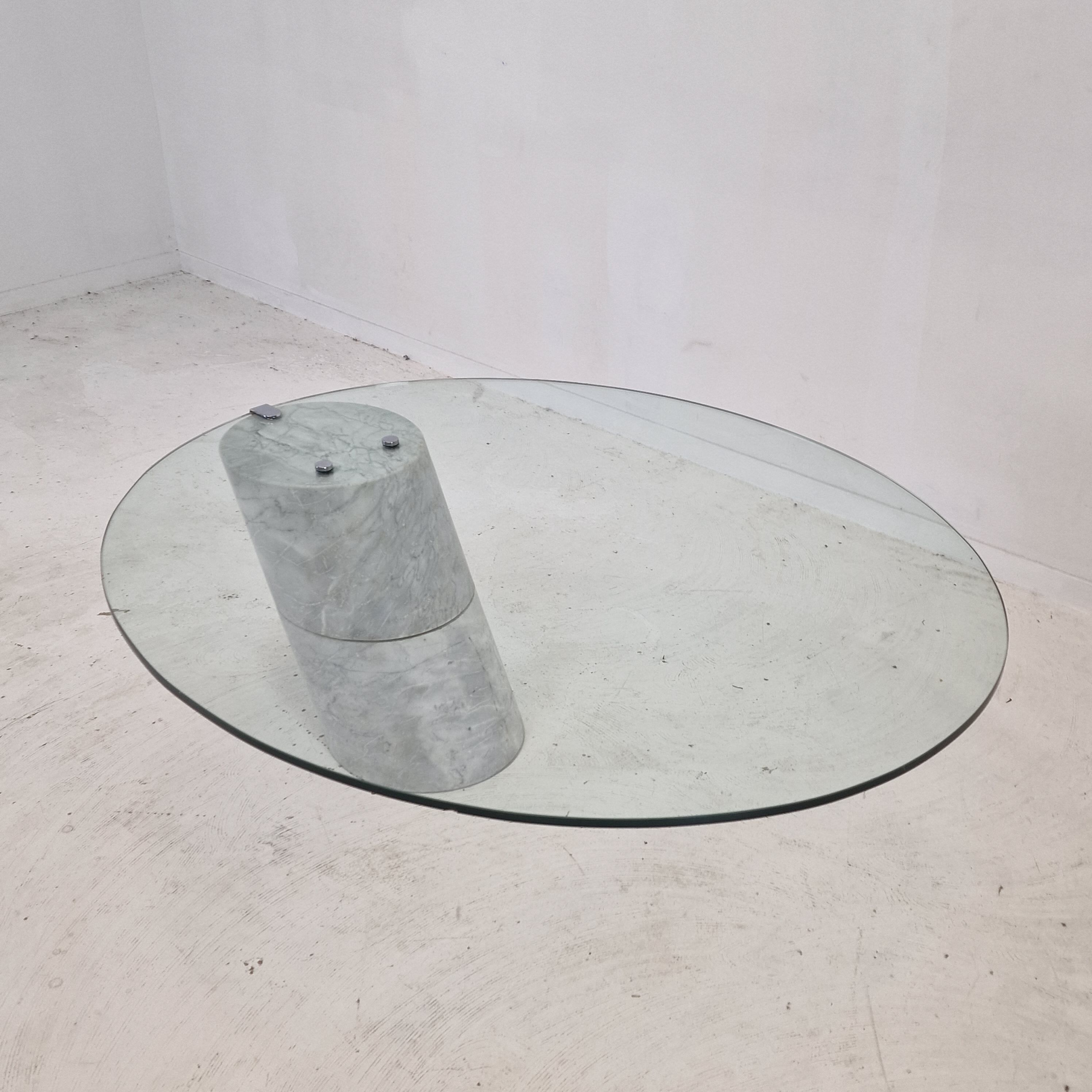 K1000 Glass & Carrara Marble Coffee Table Team Form AG, Ronald Schmitt, 1975