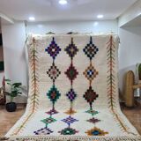 Moroccan Beni Ouarain Rug with Multi-Colored Diamond Patterns – Hand Woven Wool Rug