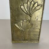 Hollywood Regency Solid 7.5kg Brass Brutalist Floral Umbrella Stand, Italy 1970s