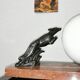 Lampe art déco marbre globe opaline et lévriers en régule, 1930