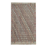 Antique Turkish Kilim Rug: Beige Wool, Zig-Zag Tribal Design 141x235cm