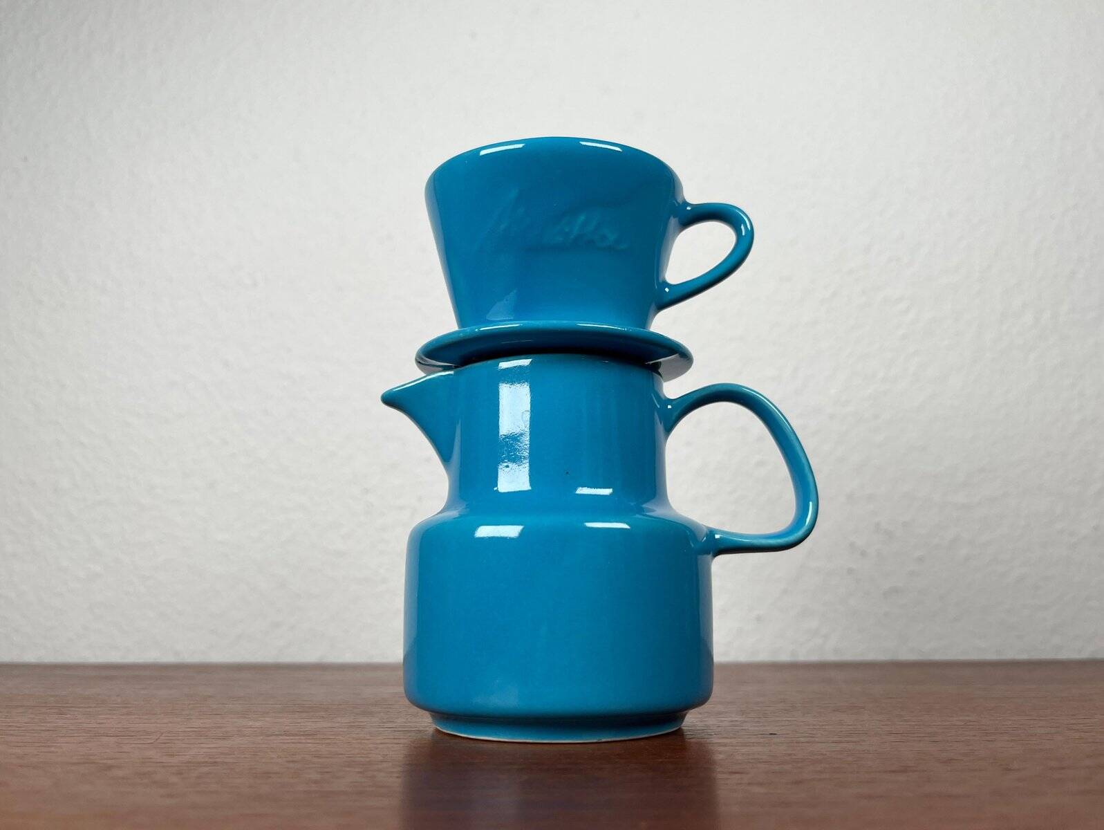 German Mid-Century Modern Space Age Ceramic Puppet-size Coffee Filter and Pot Set from Melitta, 1960s, Set of 2