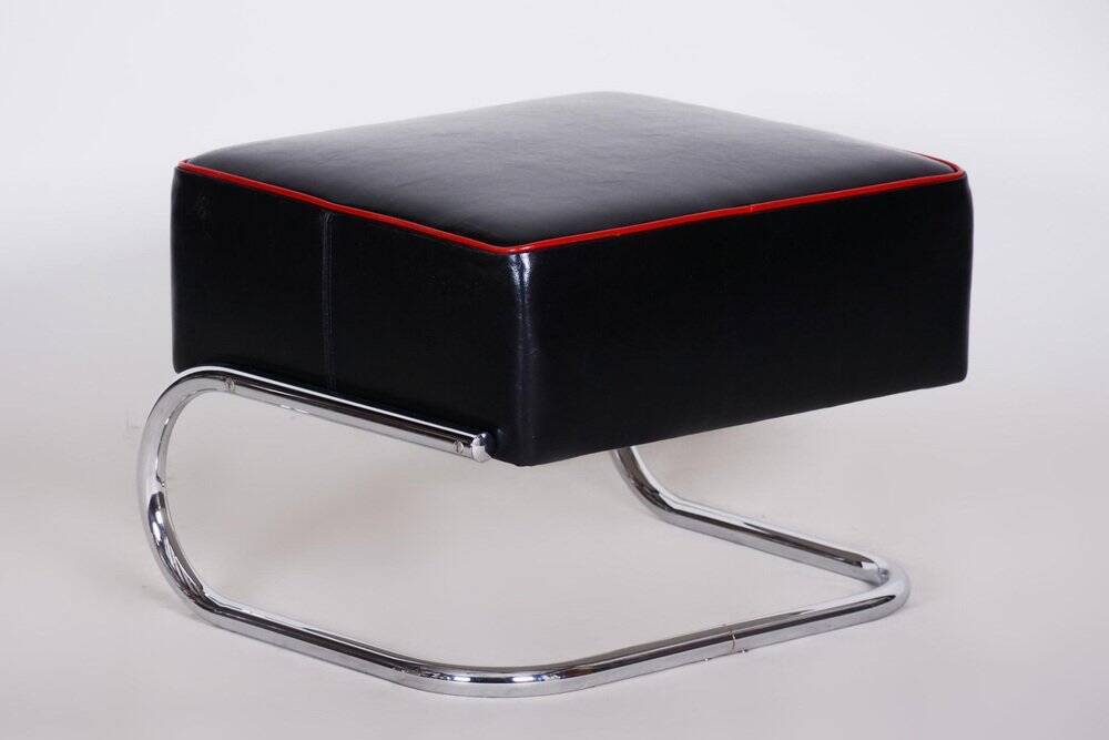 Bauhaus Stool in Leather and Chrome-Plated Steel from R. Slezák, Czech, 1930s