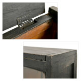 Coffre vitré en bois patiné (44 x 120 x 25cm)