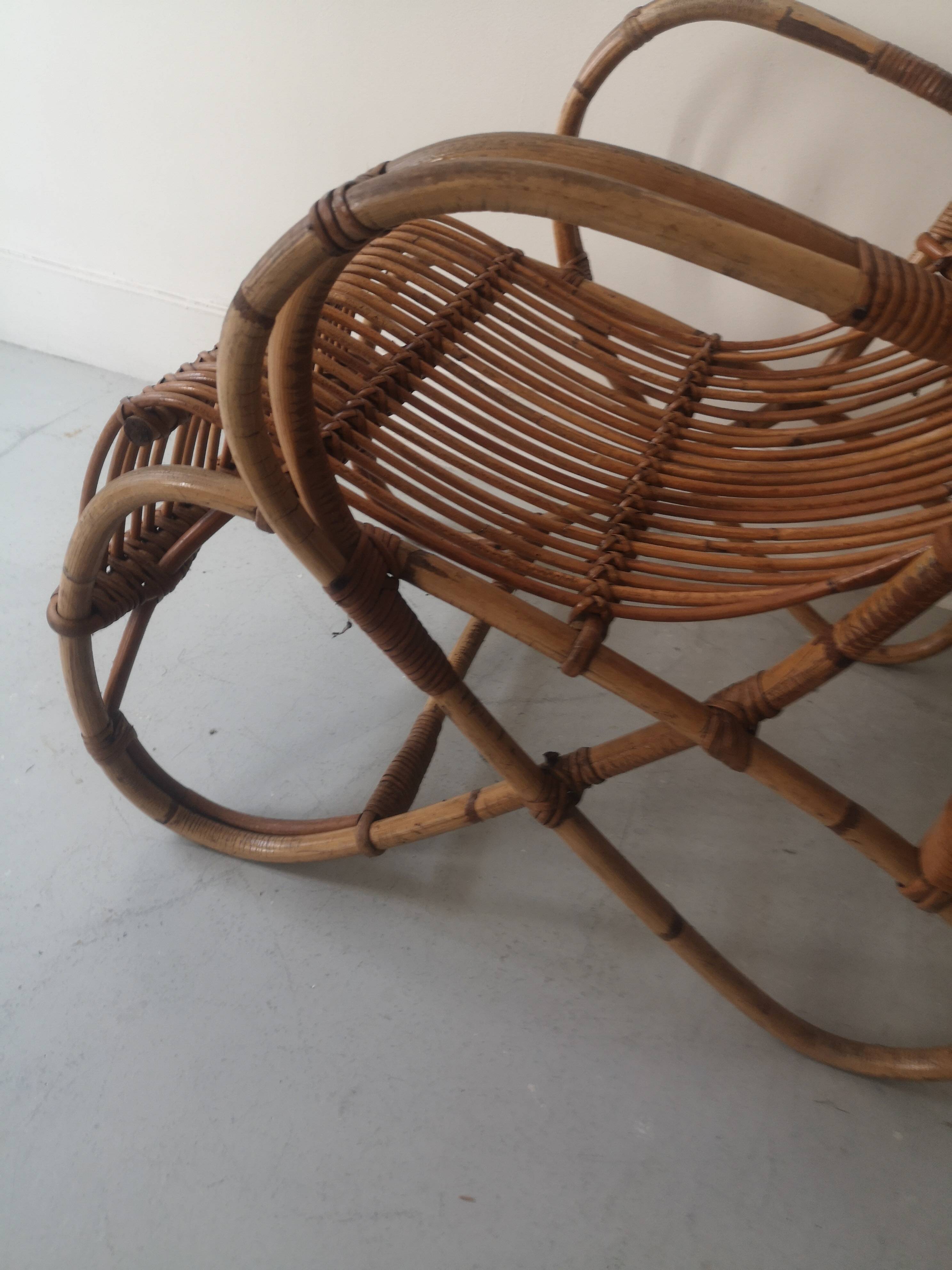 Vintage Dutch rattan armchair with armrest, 1960s