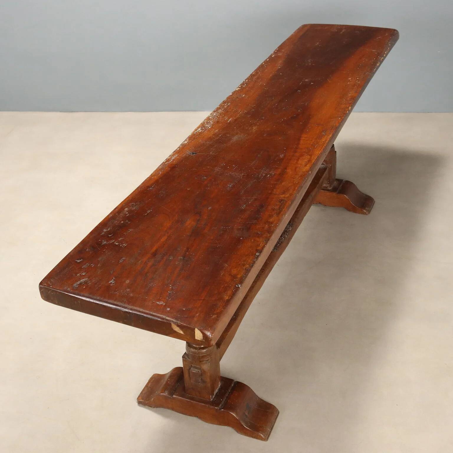 Antique walnut table with curved legs, Italy, 20th century.