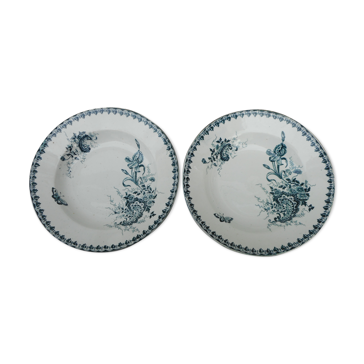 Two hollow plates made of earthenware