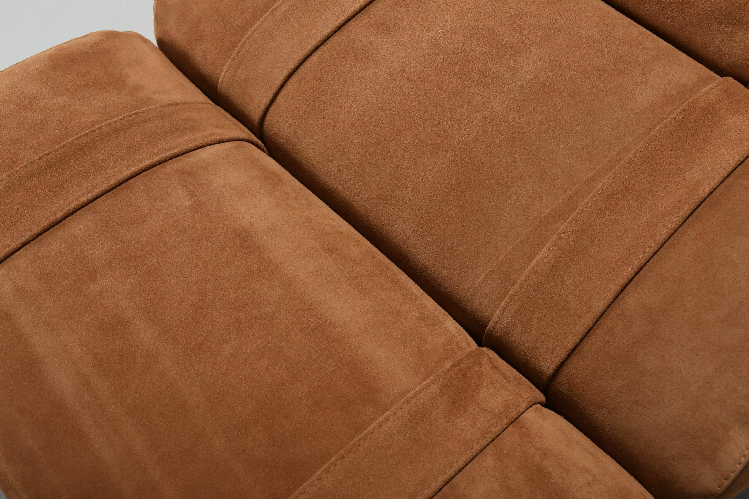 Impressive suede and chrome lounge chairs, France 1970s