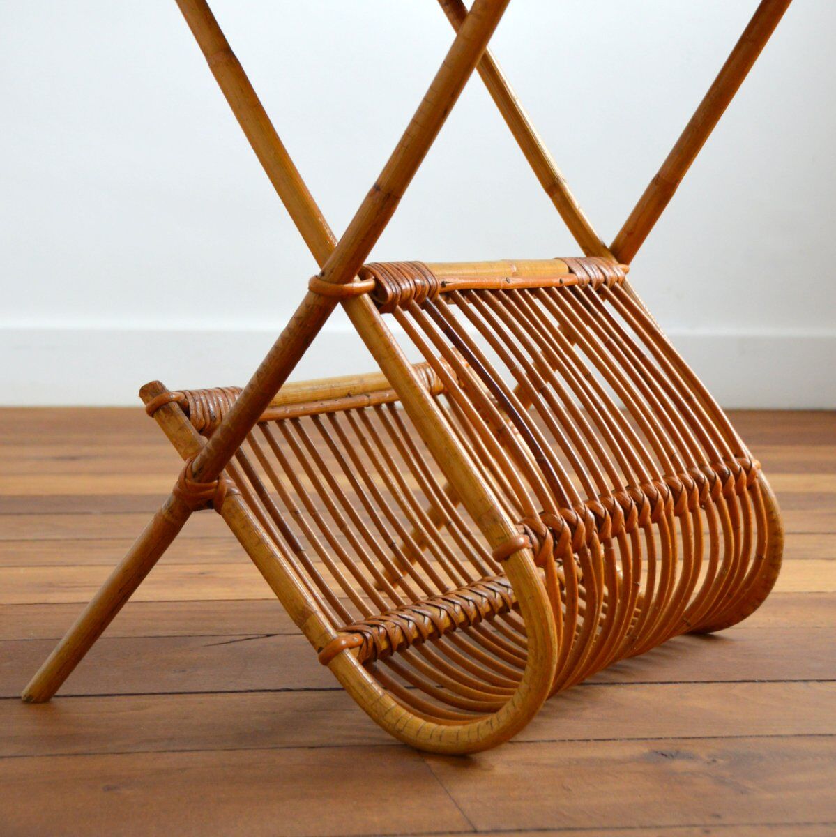 Magazine holder bamboo wood and rattan 1960s