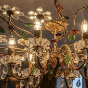 Floral chandelier Banci Firenze with 6 lights, coloured glass and gold metal.