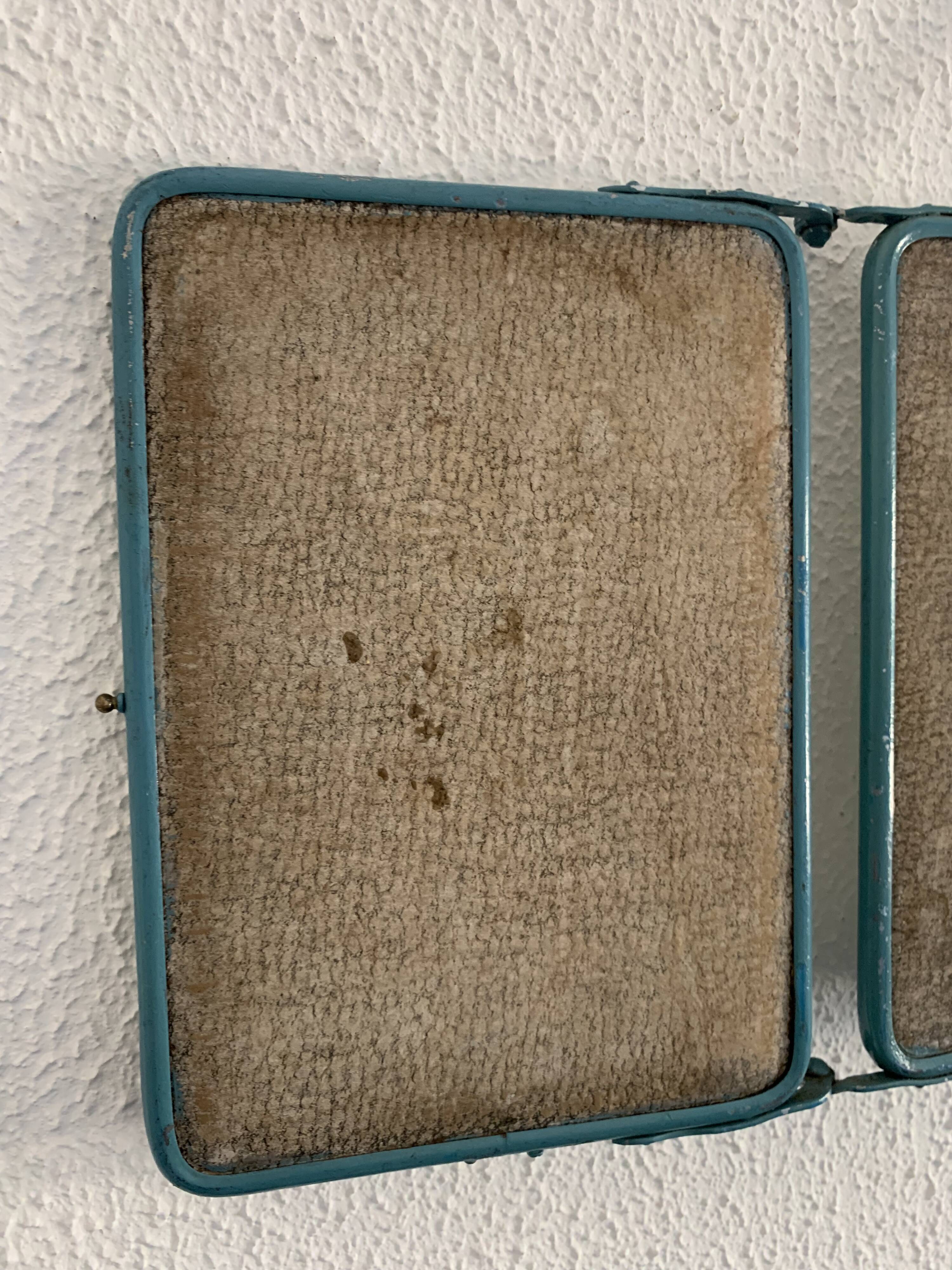 Vintage mirror 1950 gray peacock barber triptych - 22 x 50 cm