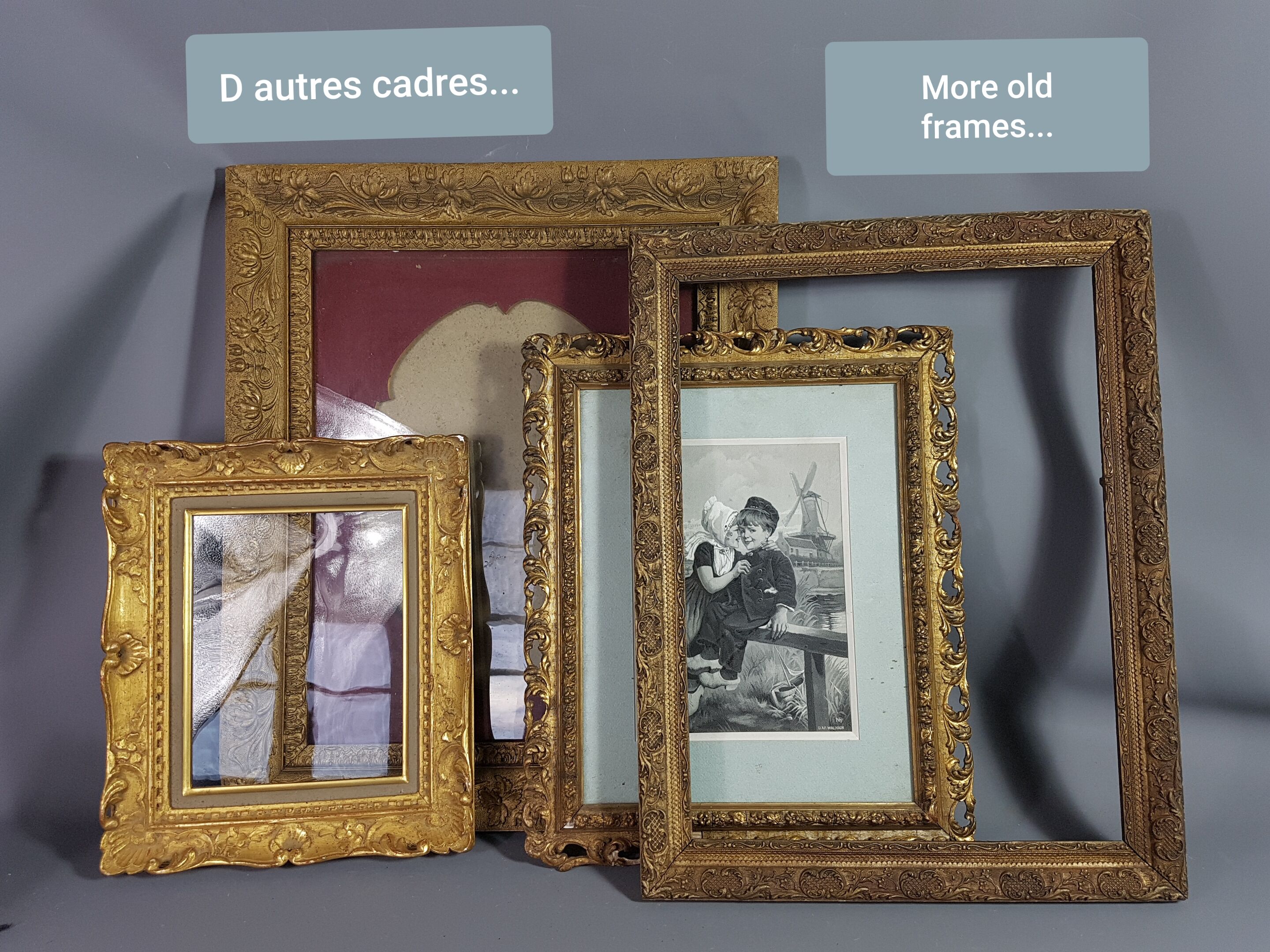 Old wood frame - gilded stucco - glass 61x51 cm leaf 50.5x40 cm SB 113