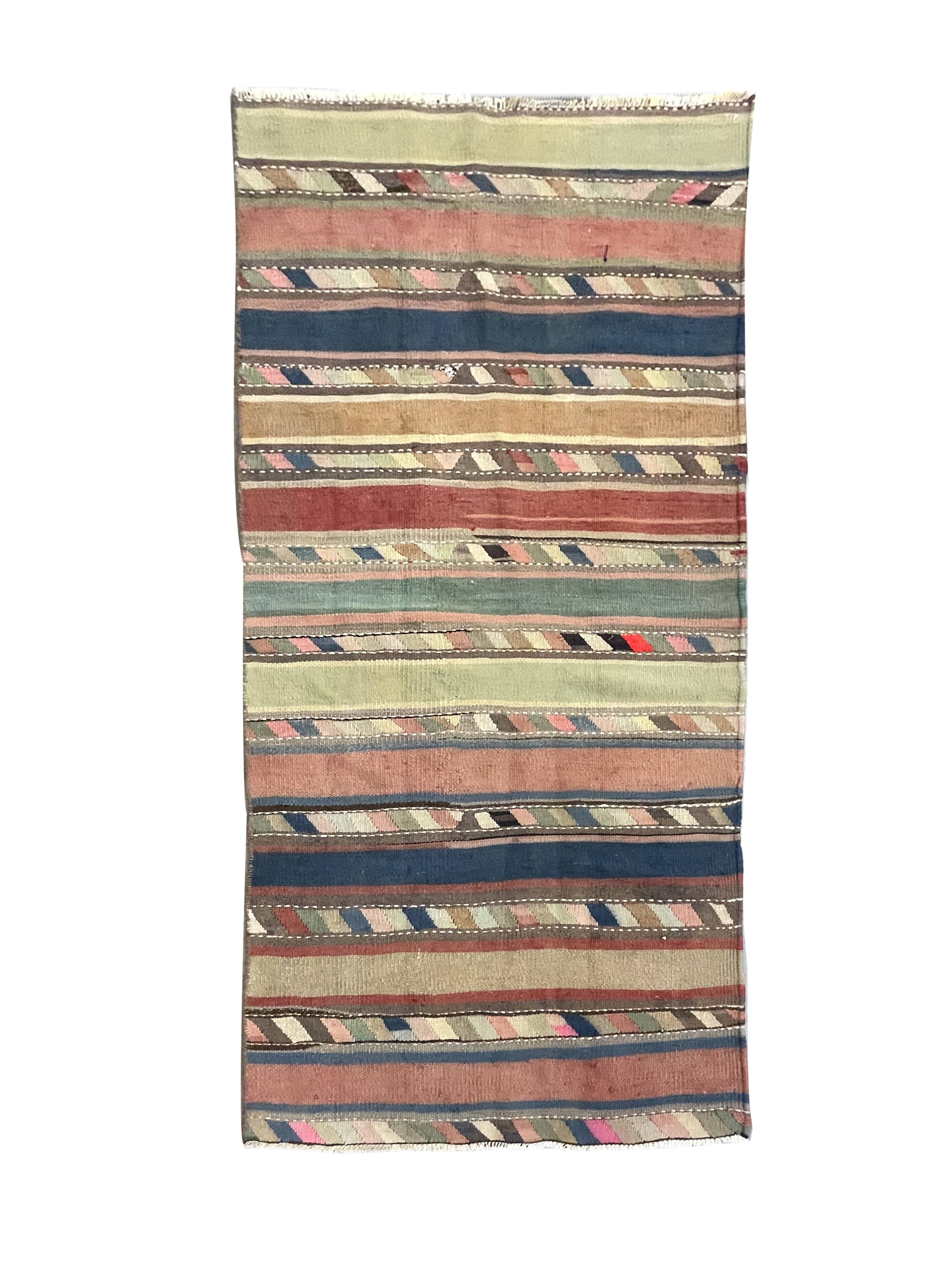 Striped Kilim Runner Rug, Handmade Wool Flatweave Rug 250 x 120 cm