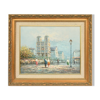 Oil on canvas View of Notre Dame