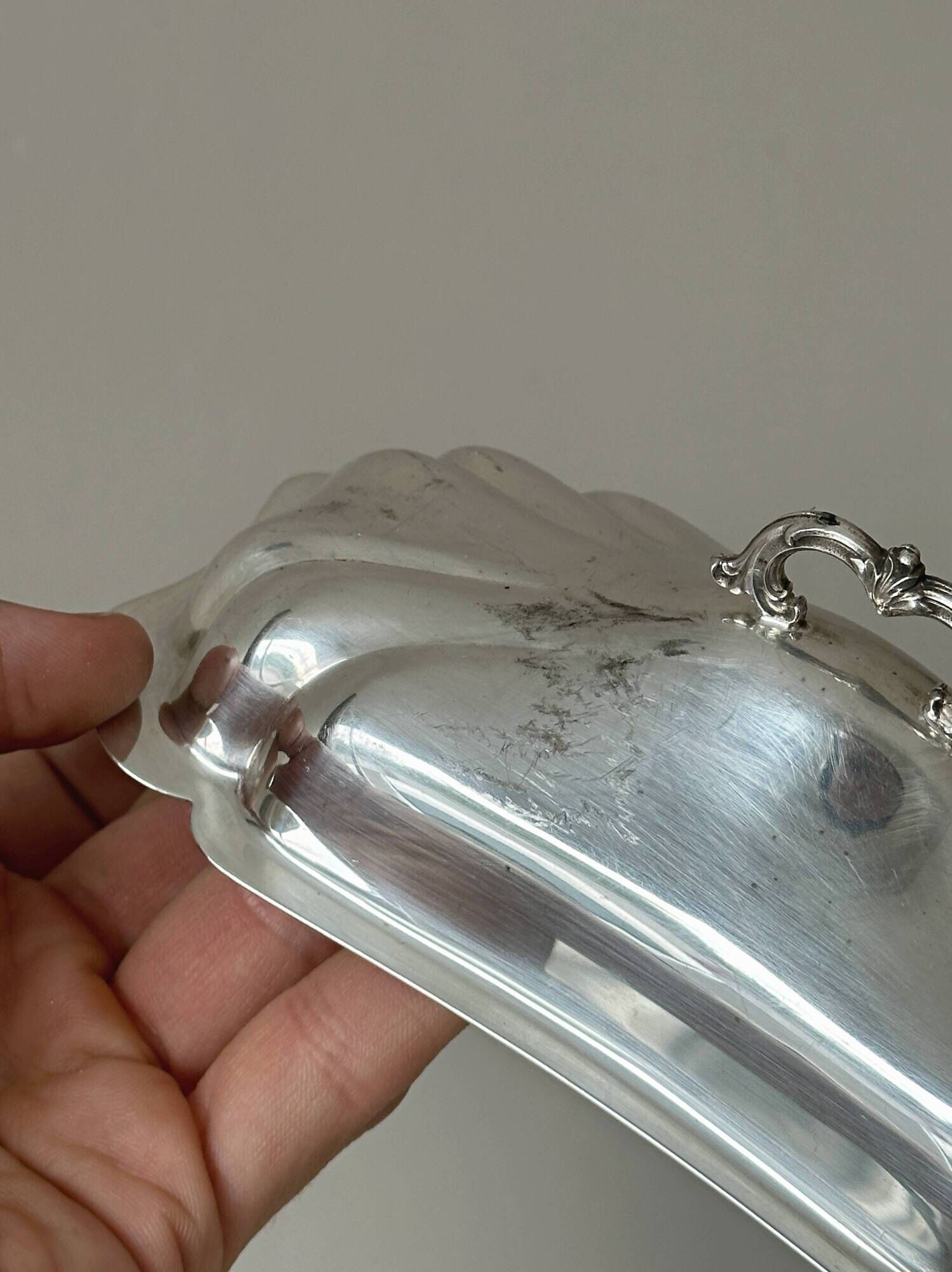 Antique silver butter dish with lid