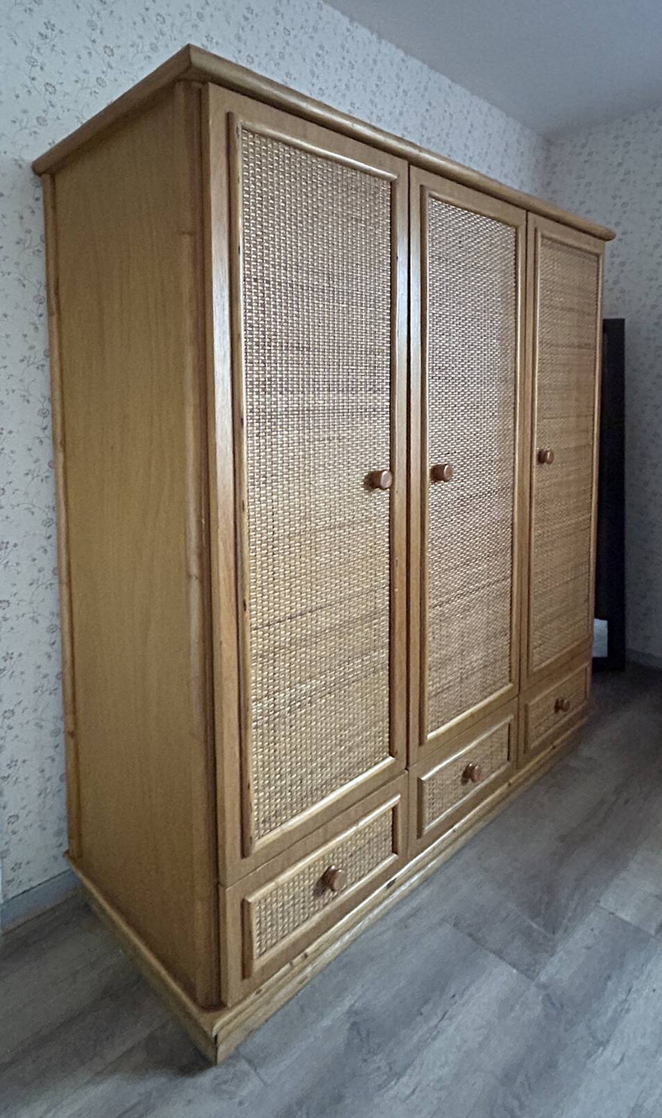 Vintage wardrobe, bamboo and rattan, Maugrion for Roche Bobois, 1980s