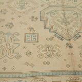 Hand-knotted anatolian vintage 1970s 263 cm x 348 cm beige wool carpet