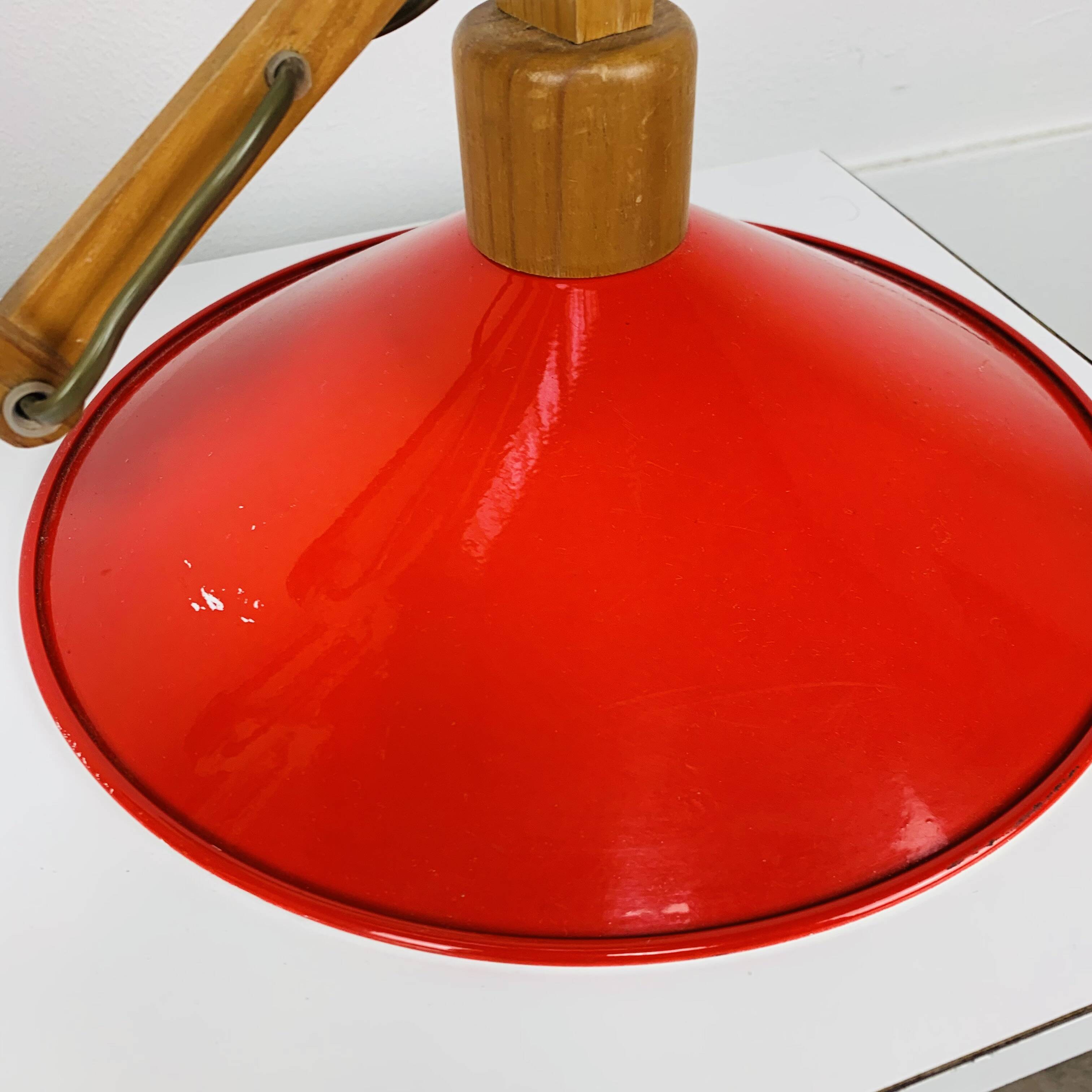 SCE 60s accordion wall light, wood and red reflector