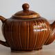 Théière chinoise style citrouille à panneaux marron vintage