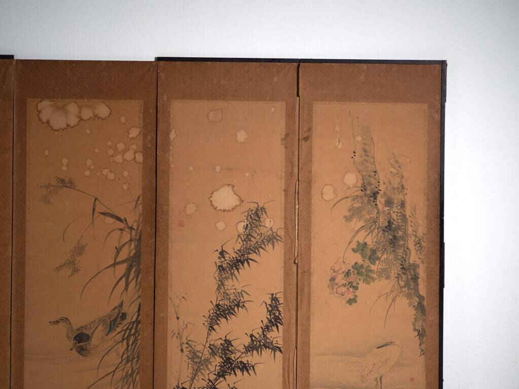 Antique Japanese six-panel screen with box – Japan, circa 1900