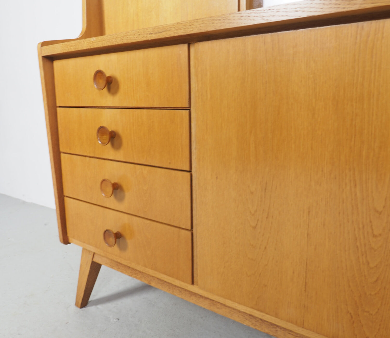 Vintage German Oak Buffet With Showcase, 1960's