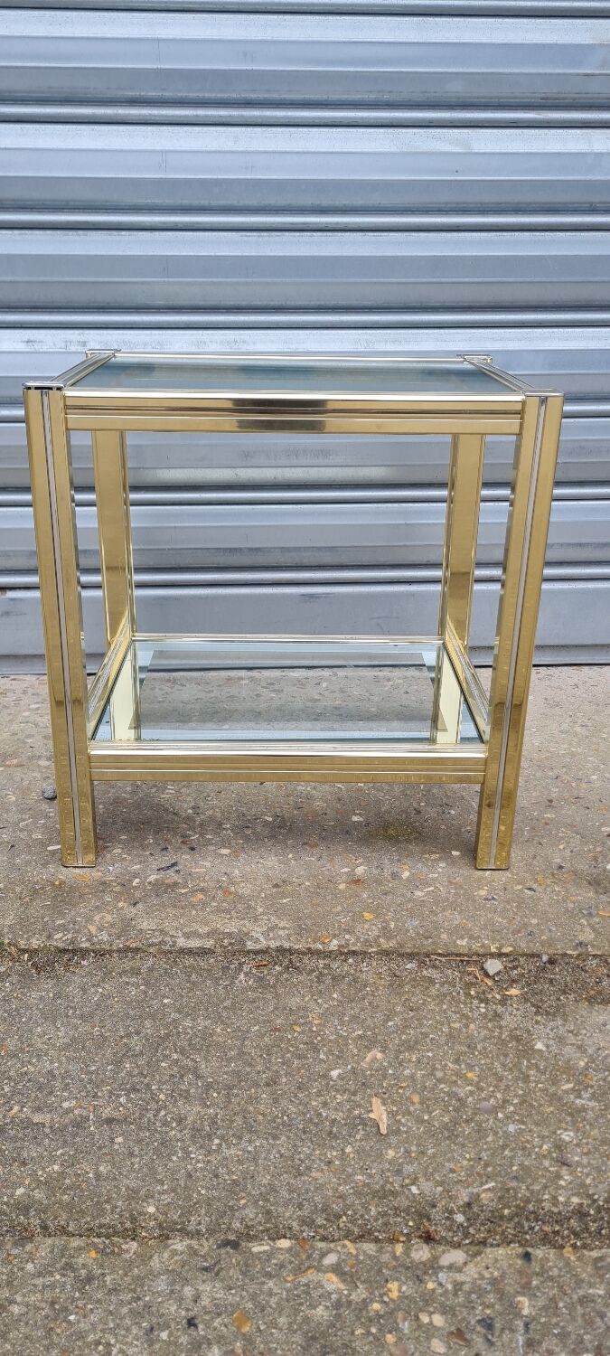 Side table in gold metal and chrome