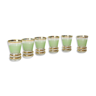 Set de 6 verres vintage, granité et doré, vintage, authentique, années 70