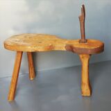 Vintage shoemaker's stool in solid wood and metal 50s/60s