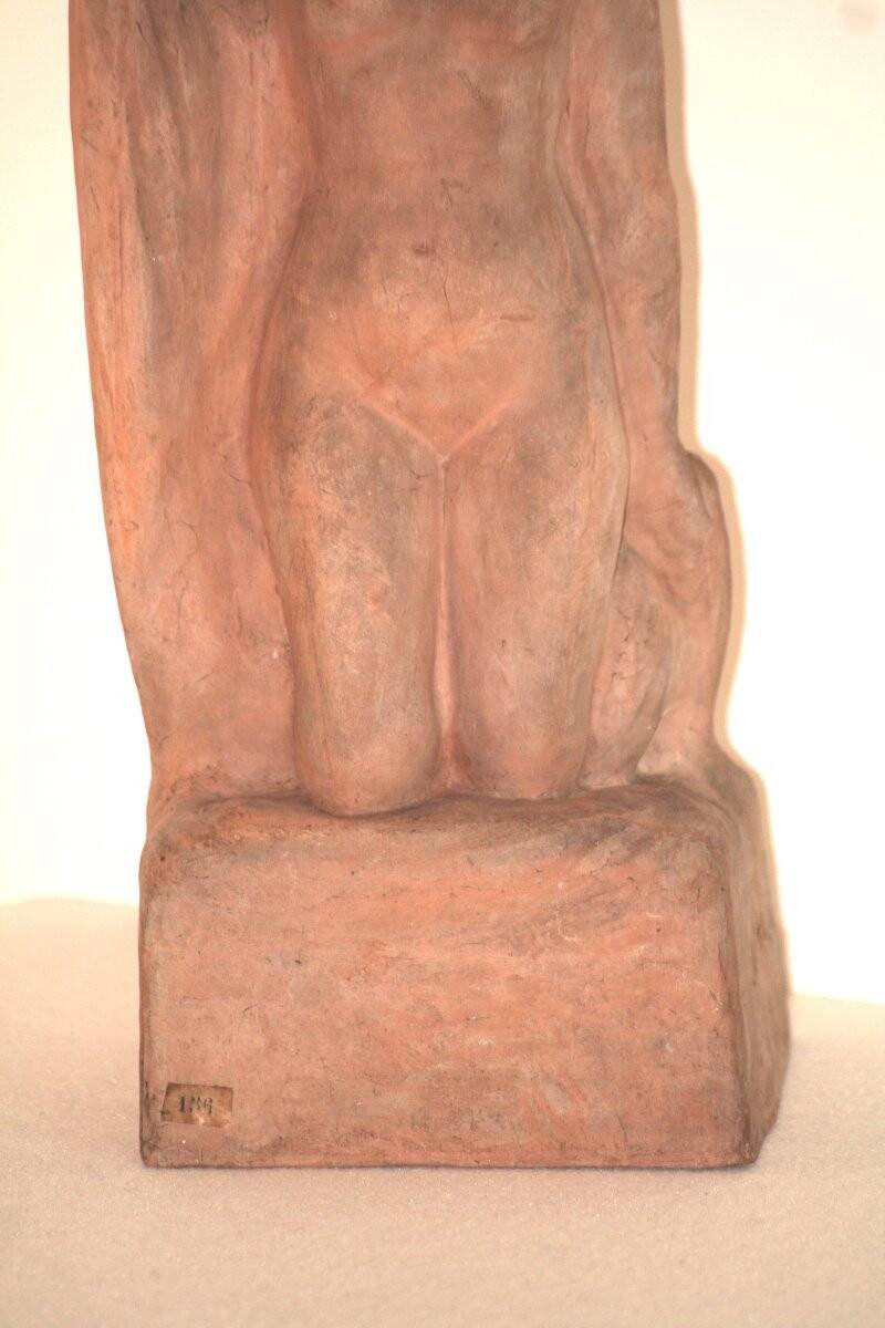 Terracotta Sculpture, Nude Bather, Signed Alfred Jean Halou, Early 20th Century 1910/1920