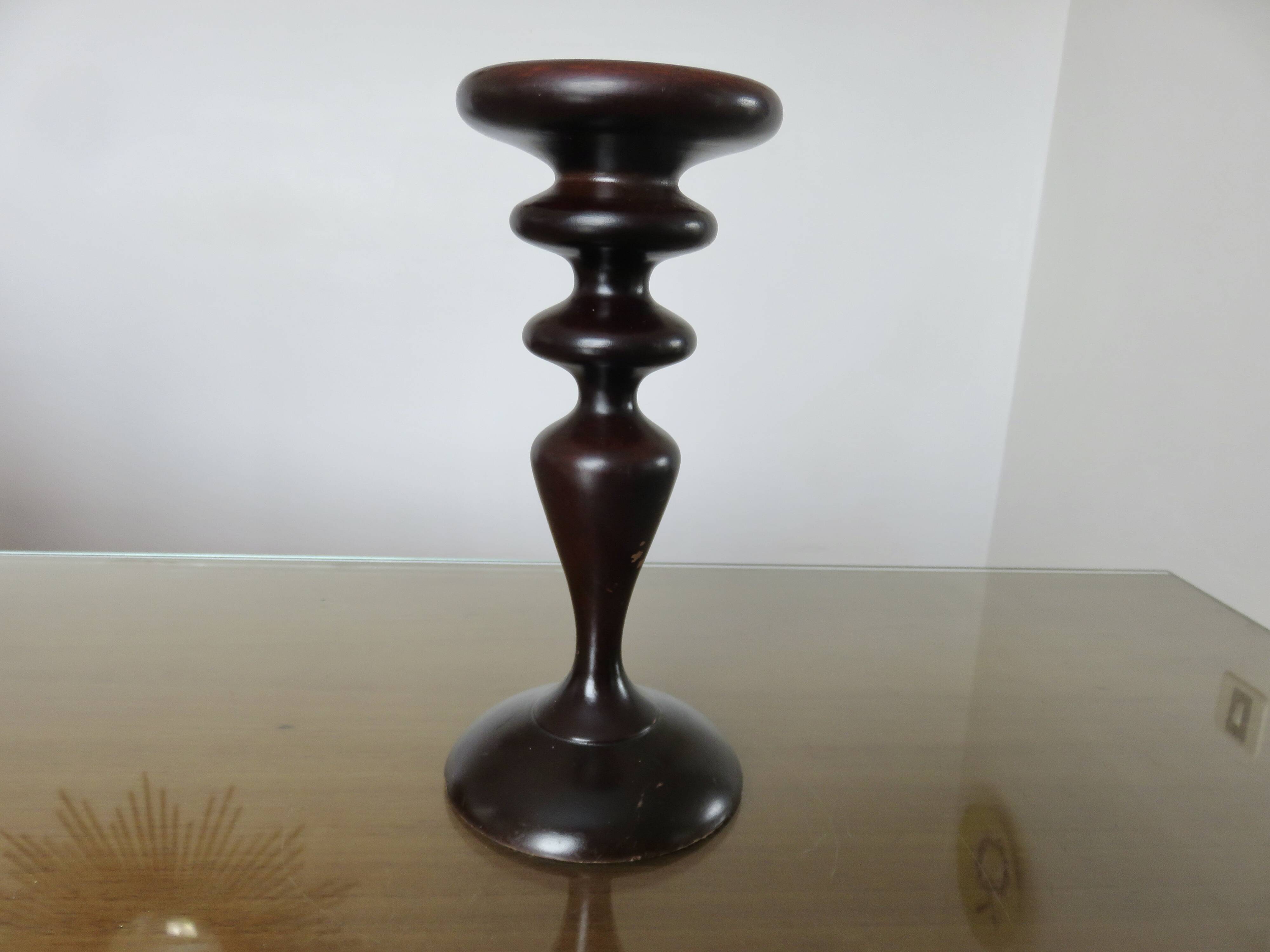 Paire de bougeoirs scandinaves en bois, années 70-80
