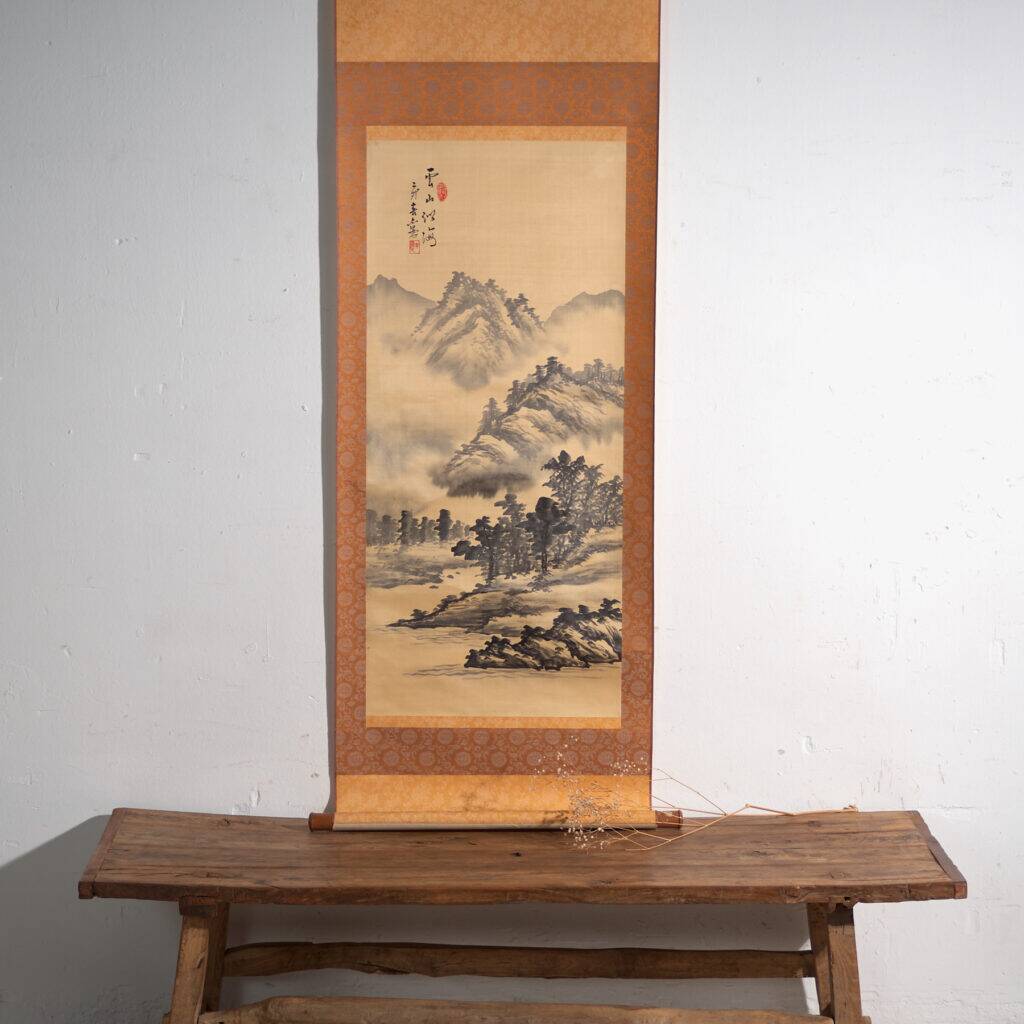 Kakejiku, ancient Japanese landscape in ink on paper – Japan, around 1900.