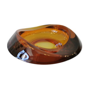 cendrier vintage en verre ambré des années 70