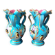 Pair of vintage blue pink ceramic VASES Ceroc Monaco
