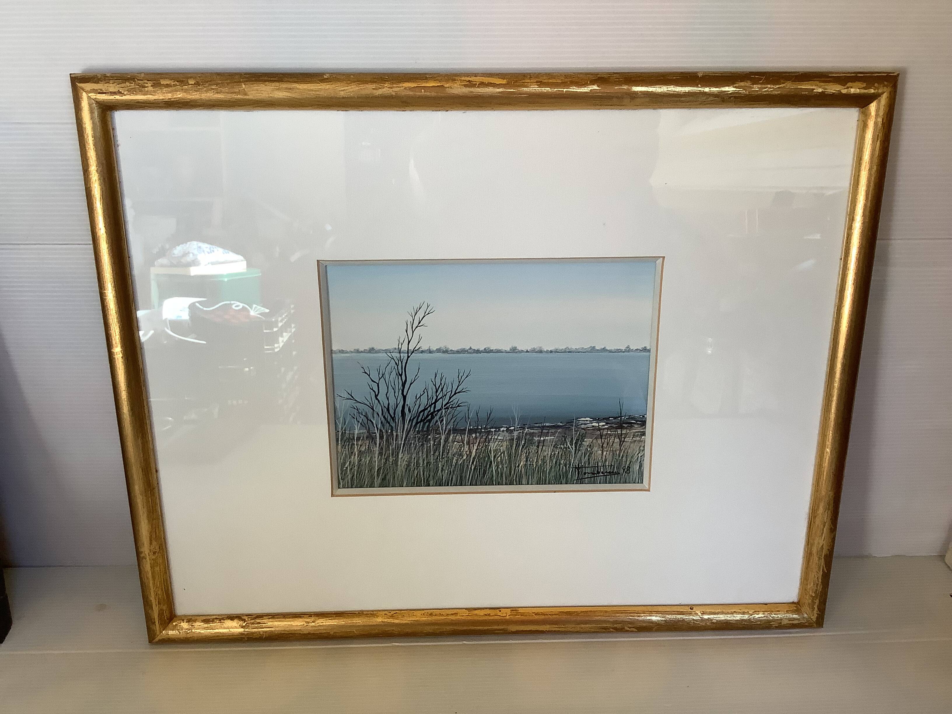Tableau encadré la Camargue signé Michel Tombereau