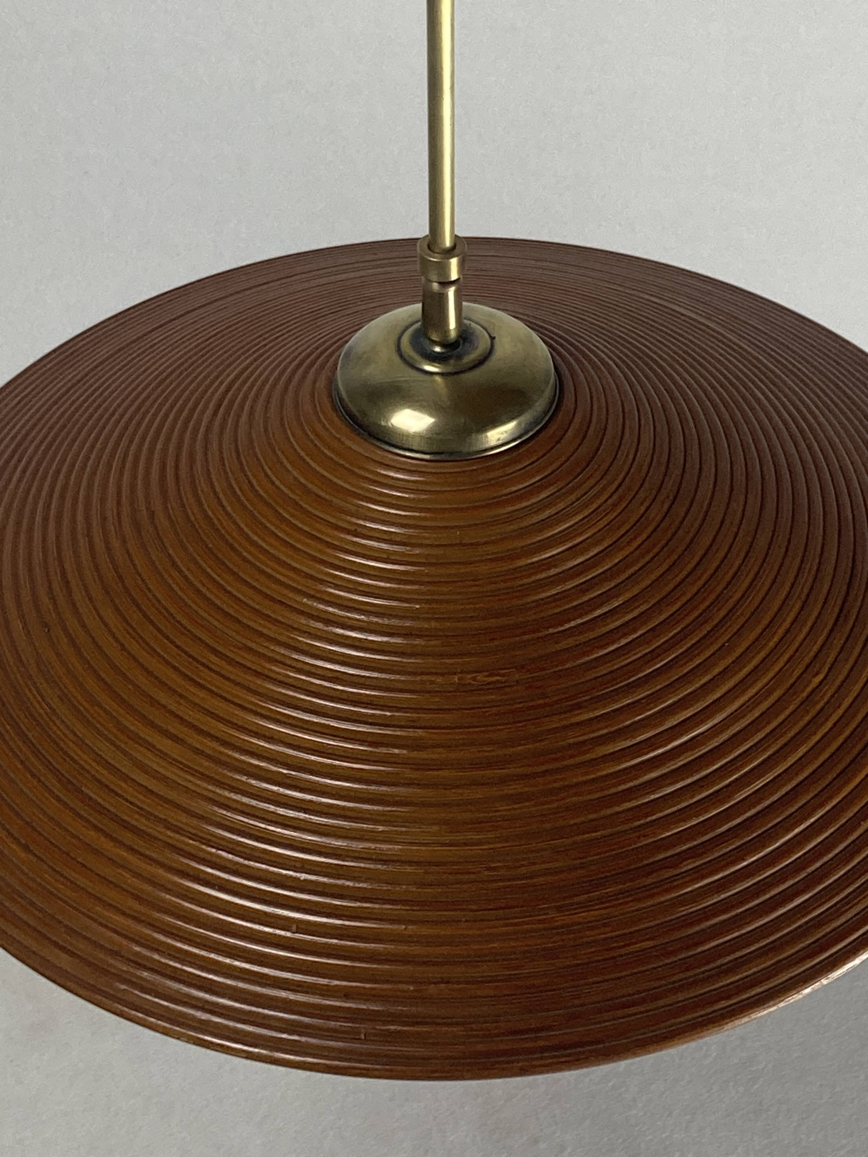 Pencil Split Reed, Rattan, Bamboo & Brass hanging Pendant Lamp, 1970s