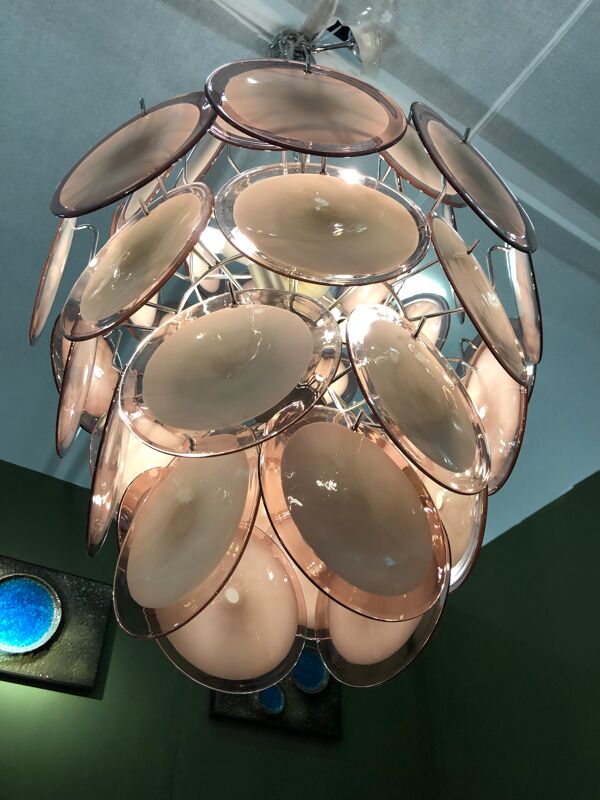 Lustre de Murano avec 42 disques de cristal design Gino Vistosi, années 1970