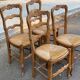 4 Louis XV chairs in solid blond oak and straw wood with shell sculptures