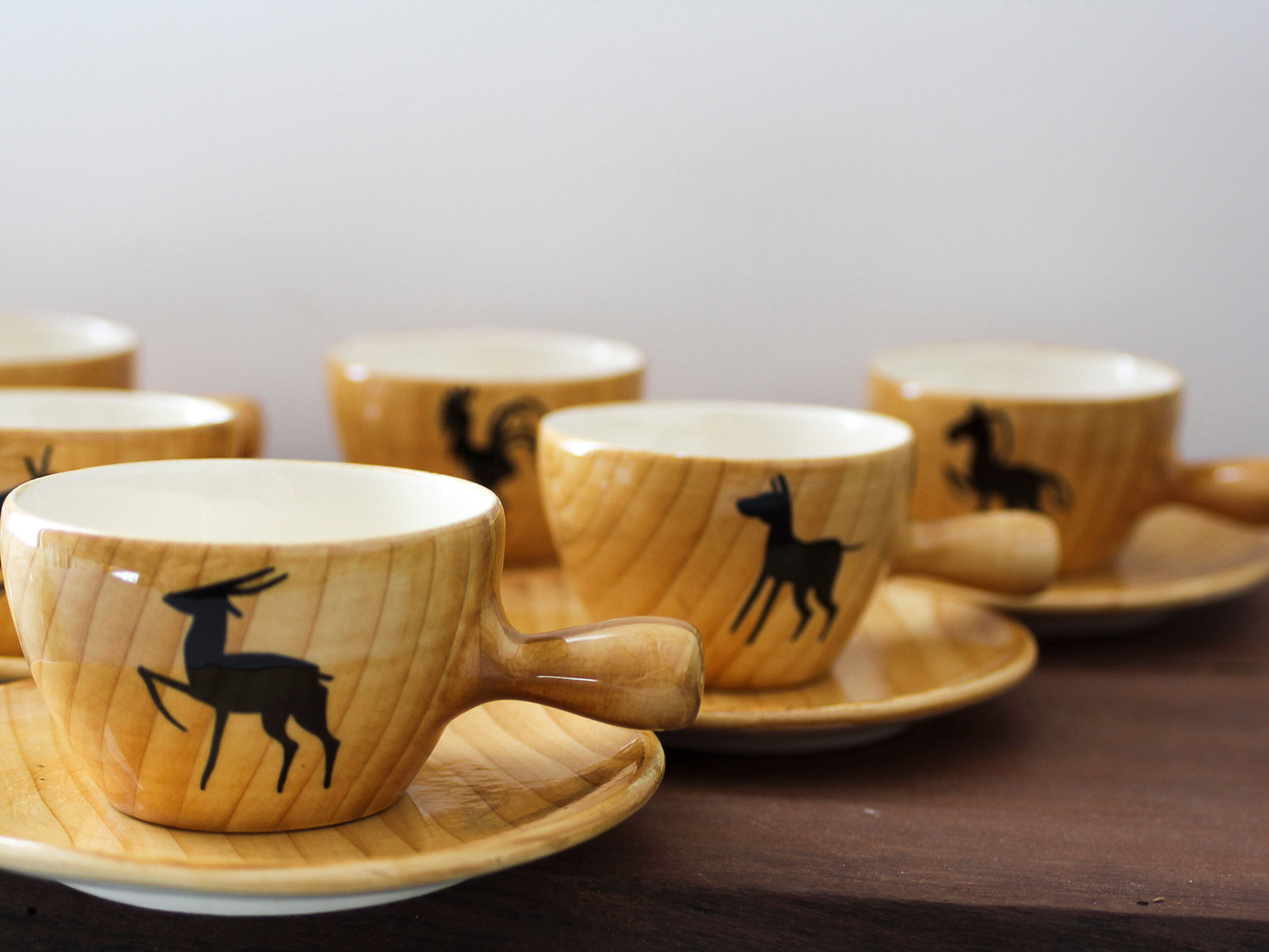 Ceramic coffee set imitation wood Grandjean-Jourdan Vallauris