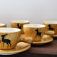 Ceramic coffee set imitation wood Grandjean-Jourdan Vallauris