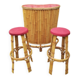 Bamboo tiki bar and two stools