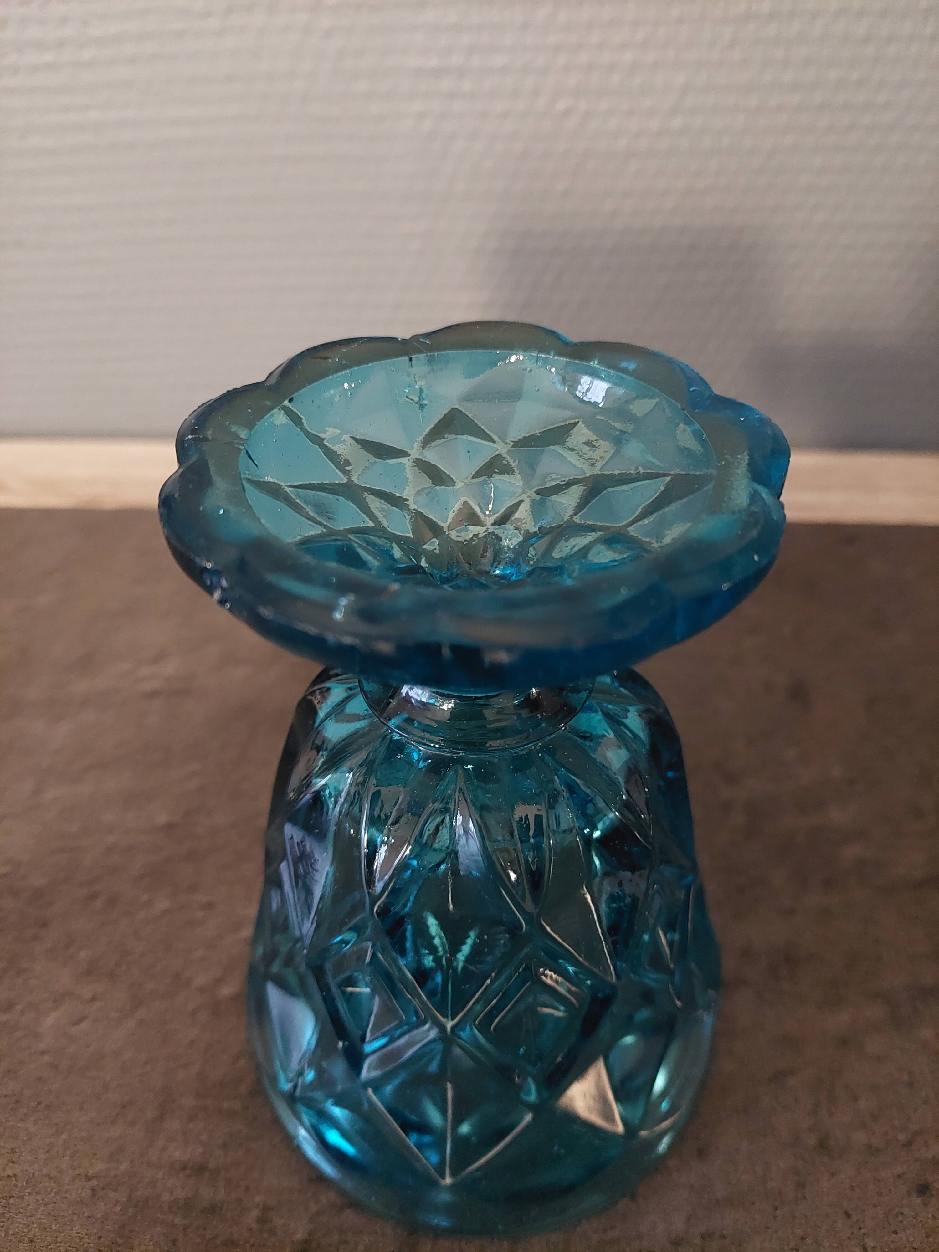 Turquoise molded glass foot glass