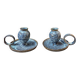 Pair of speckled glazed ceramic candle holders rat of the cellar