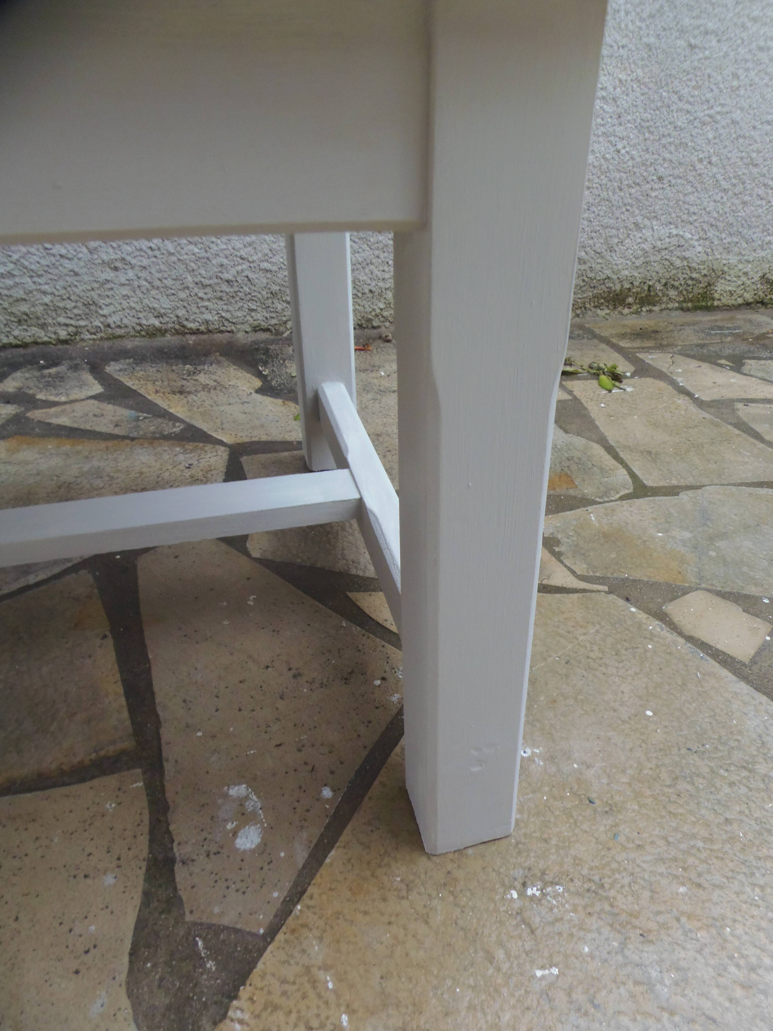 Coffee table made from a vintage farmhouse table, pearl legs.