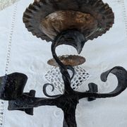 Brutalist Antique Wrought Iron Chandelier Floral Naturalist Candle Holder