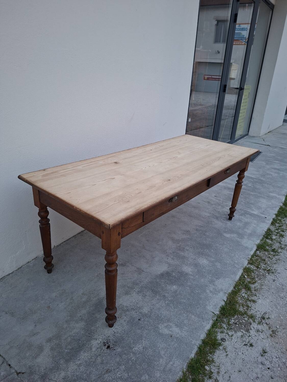 Old shop/work table with 2 drawers, Louis Philippe legs.